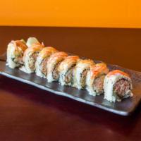 20. Candy Cane Specialty Roll · White tuna, white fish crab stick, crab stick and shrimp.
