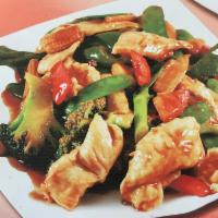 65. Large Szechuan Chicken · Served with white rice. Hot and Spicy.