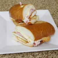 19. The Forest Park · Chicken cutlet stuffed with ham, mozzarella and Russian dressing.