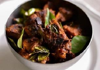 Mutton Sukka · Bone in goat, cooked with special spices and pepper.