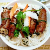 Bun Bo Nuong Hanh · Rice stick noodles with grilled onion beef. Contains peanut.