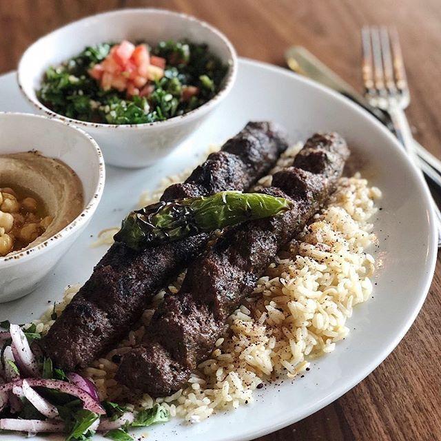 Kofta Kebab Plate · 2 skewers (ground beef or ground chicken). Served with rice, salad, hummus & pita bread. Substitutions of sides available.
