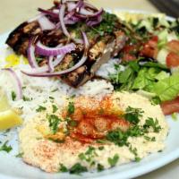 Grilled Salmon Plate · Flame grilled 8oz Wild Atlantic Salmon fillet marinated with Mediterranean herbs, garlic and...