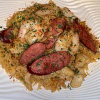 Cajun Fried Rice  · Jumbo Shimp
Chicken
Sausages
Egg
Parsley 