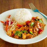 26. Jasha Sepan · Chicken hot pepper: slices of chicken stir-fried with bell pepper in a spicy ginger and garl...