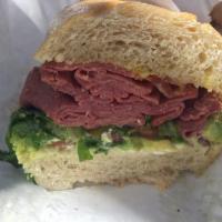 2. Hang Moose Sandwich · Hot pastrami, bacon, cream cheese and avocado. All sandwiches made with everything unless ot...