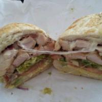 13. Mad Sub Sandwich · Chicken breast, melted pepper Jack and baja sauce. All sandwiches made with everything unles...
