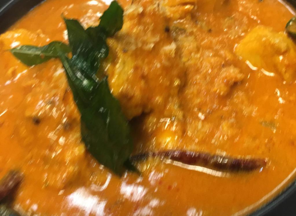 Chicken Madras · A hot coconut curry, mustard seeds, curry leaves and southern spices. Served with basmati rice. Hot. Halal.