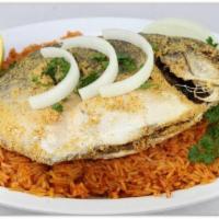15. Whole Pompano  OR Tilapia Fish deep fried  · Deep-fried whole Pompano or Tilapia fish served on Rice or Fries