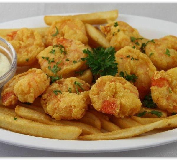 16. Shrimp · 10 Counts of Fried Shrimps tail on served on Rice or Fries