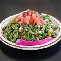 Tabboule Salad · Parsley, onions, tomatoes, cracked wheat, lemon and olive oil.