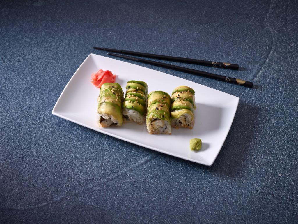 Forest Roll · Tofu roll with sliced avocado, eel sauce & sesame seeds on top.