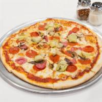 Supreme Pizza · Pepperoni, hamburger, Canadian bacon, sausage, mushrooms, onions, green peppers and black ol...