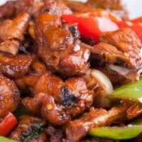 Chilli Chicken · Chicken, pepper and onion marinated in sweet chilli and soy sauces.
