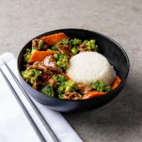 59. Beef with Broccoli · With white rice.