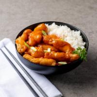 109. Sweet and Sour Chicken · Served with white rice.