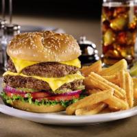 Double Cheeseburger · Choice of American, Swiss or aged white cheddar cheese with lettuce, tomato, red onions and ...