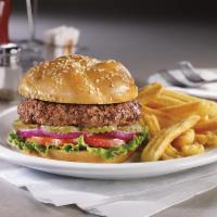Build Your Own Burger · Lettuce, tomato, red onions and pickles included. Served with wavy-cut fries.