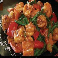 25. Asian Shrimp · Asian style jumbo shrimp, long beans and red pepper in a black bean sauce and a fresh lemon ...