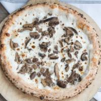Stracciatella Pizza · Stracciatella cheese, wild mushrooms and black truffle olive oil.
