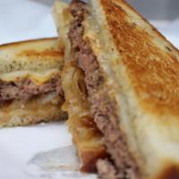 Patty Melt · smashed 1/2lb beef burger, Swiss Cheese, grilled onions & kick n' bayou sauce on grilled rye