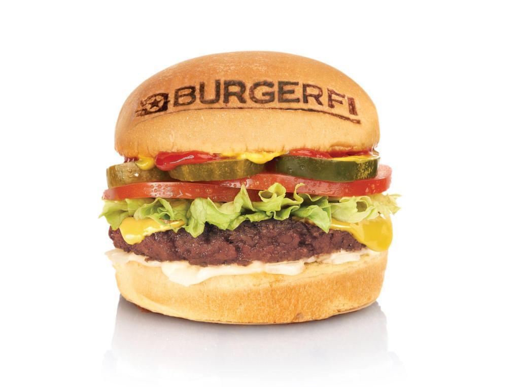 100% PLANT BASED BEYOND BURGER · 100% Plant-Based Beyond Burger® From Beyond Meat®, American Cheese, Ketchup, Mustard, Mayonnaise, Lettuce, Tomato, Pickles.