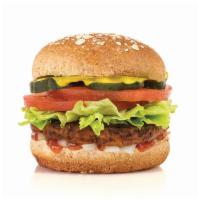 VEGAN BEYOND BURGER · 100% Plant-Based Beyond Burger® From Beyond Meat®, Ketchup, Mustard, Lettuce, Tomato, Pickle...