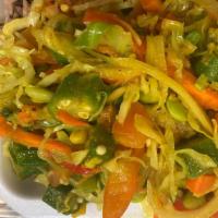 Vegetable Plate · Fresh vegetables, okra, cabbage, tomatoes, sweet peppers and
carrots. Seasoned with herbs a...