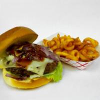 Newark Burger · American cheese, lettuce, tomato, pickles, ketchup and mayo.