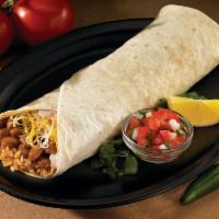 BRC Burrito · Beans, rice and cheese with Charo sauce. Comes with tortilla chips and salsa.