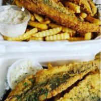 Fried Fish Platter · 2 Freshly Battered Whitening fillet's served with French Fries