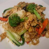 66A Asian Noodle · Stir-Fried egg noodle with seasoning sauce, carrot, cabbage, mushroom, broccoli, baby corn, ...