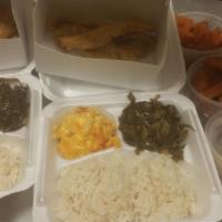 3 Piece Fried Whiting Fillets Combo · Served with rice, cornbread and 2 sides.