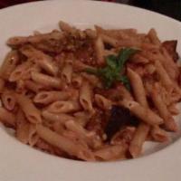 Penne Norma  · Penne with sauteed eggplant, tomato sauce and melted mozzarella. Vegetarian.