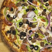 Deluxe Pizza · Pepperoni, Italian sausage, mushrooms, black olives, onions and green peppers.