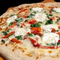 Ricotta Cheese Pizza · Fresh tomatoes, fresh basil, ricotta and mozzarella.