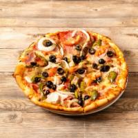 Forest Hill’s Special Pizza · Genoa, onions, ham, pepperoni, hamburger, sausage, sliced tomato, peppers, black olives, mus...