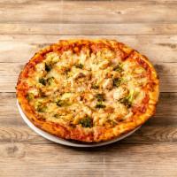 Pollo Pizza · Grilled chicken, chopped garlic, broccoli.