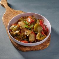 Peppers& Onions · Red Peppers, Green Peppers And Spanish Onions Sauteed With Garlic Oil And Fresh Herbs. (Dair...