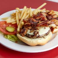 Charlie's Double Mega Cheeseburger · Angus beef patties with American cheese, Sauteed mushrooms (& onions), lettuce, tomato and p...