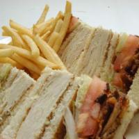 Turkey Club · Thinky sliced Turkey with bacon, lettuce and tomato on your choice of bread topped with mayo...