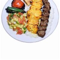 3. Chicken and Lule Kebab Combo Plate · Mediterranean style seasoned char-grilled tender chicken cubes and ground beef.