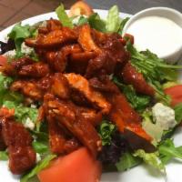 Buffalo Chicken Salad · Crumbled bleu cheese, mix green and bleu cheese dressing on the side.
