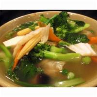 Vegetable and Tofu Soup · Vegetable and tofu in a light clear broth.