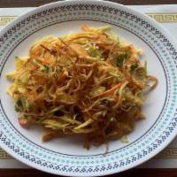14. Rainbow Salad · Cabbage, rice noodle, egg noodle, cucumber, carrot, cilantro, fried potato, fried tofu, red ...