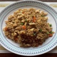49. Fried Rice · Fried rice mixed with green pea, carrot, fried egg and your choice of chicken, pork, shrimp ...