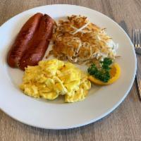 Sausage Lover · Choice of chicken apple or Cajun, plus 2 eggs any style, breakfast potatoes and toast. Inclu...