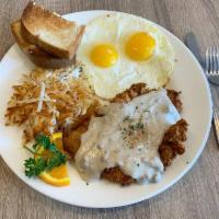Farmer's Fried Steak · Country-style fried steak smothered in sausage gravy, plus 2 eggs any style, breakfast potat...
