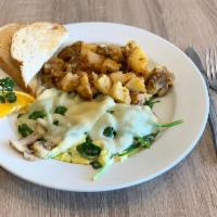 Florentine Scramble · Spinach, mushrooms and Swiss cheese. Vegetarian.