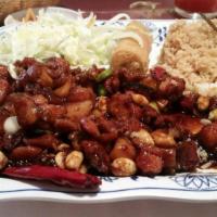 9. Spicy Kung Pao · Meat is cooked with water chestnuts, peanuts, green onion and Chinese red peppers in a spicy...